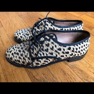 Robert Clergerie Raffia Black & Tan woven oxfords